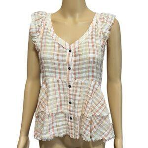 True Craft Cap Sleeve Tiered Striped Blouse Peach Southern Roadtrip Size XS